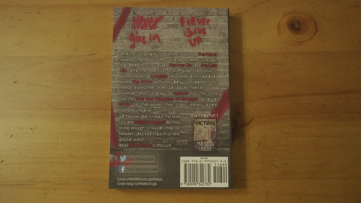 Back cover of a book on a wooden surface